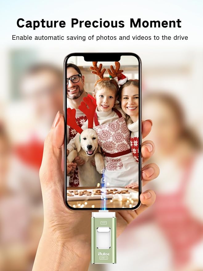 Gulloe 256GB Dual Interface Flash Drive for Phone Storage Photos Videos, Phone USB Backup External Photo Memory Stick - No App Required, Compatible with iPhone, iPad, Android & PC (Sage Green)