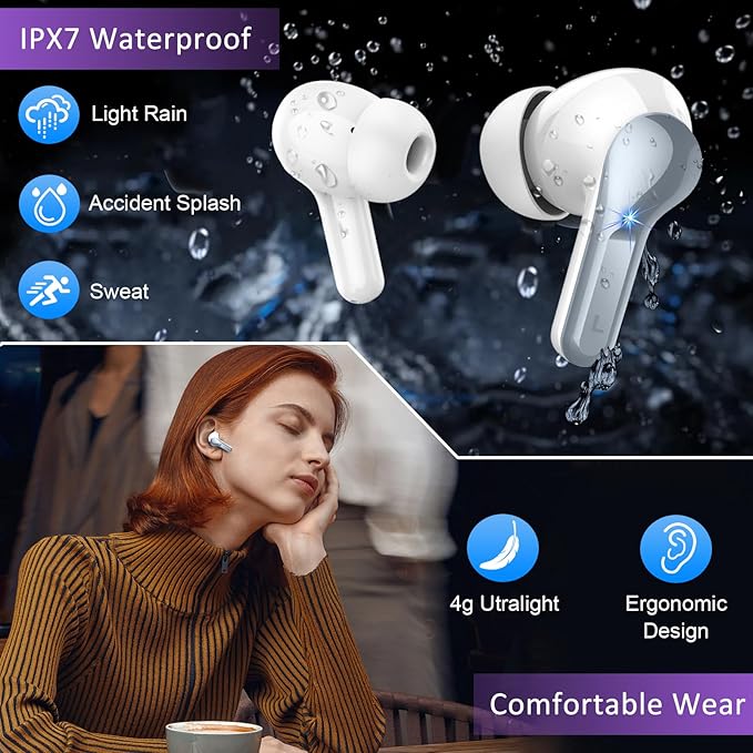 Wireless Earbuds, 48Hrs 2026 Bluetooth Headphones, Hi-Fi Stereo Deep Bass Ear Buds, ENC Noise Cancelling Mic, Clear Calls, IP-X7 Waterproof, USB Sport Earphones in Ear for Phones Laptop Pad, Gray