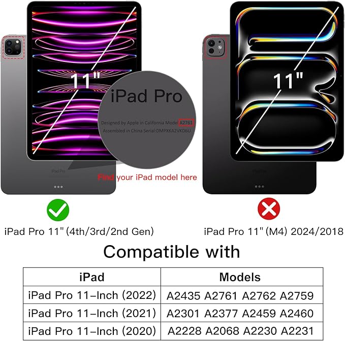 JETech Case for iPad Pro 11 Inch 2022/2021/2020 Model (4th/3rd/2nd Generation), with Pencil Holder, Support 2nd Pencil Charging, Slim Tablet Cover with Soft TPU Back, Auto Wake/Sleep (Deep Navy)
