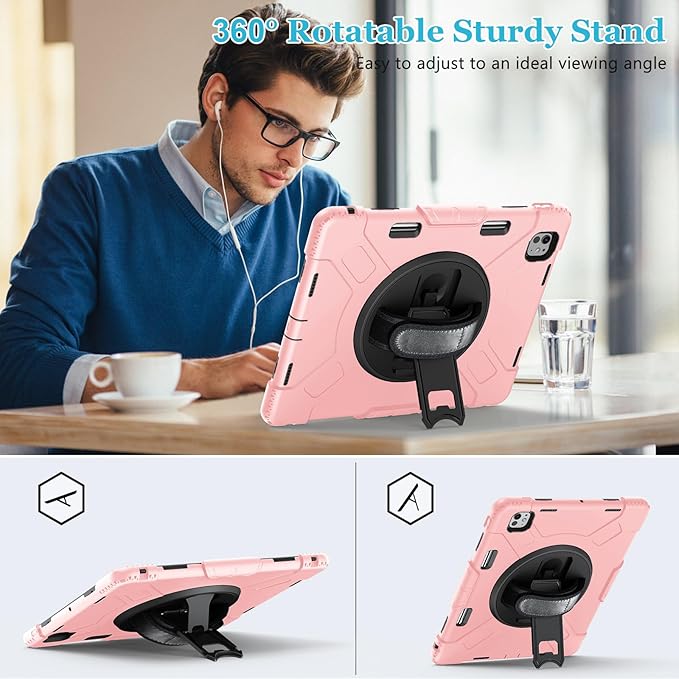 Case for iPad Pro 13 Inch M5 2025/ M4 2024: Military Grade Cover for iPad Pro 13" with Screen Protector - Stand - Handle - Shoulder Strap - Pencil Holder-Orange