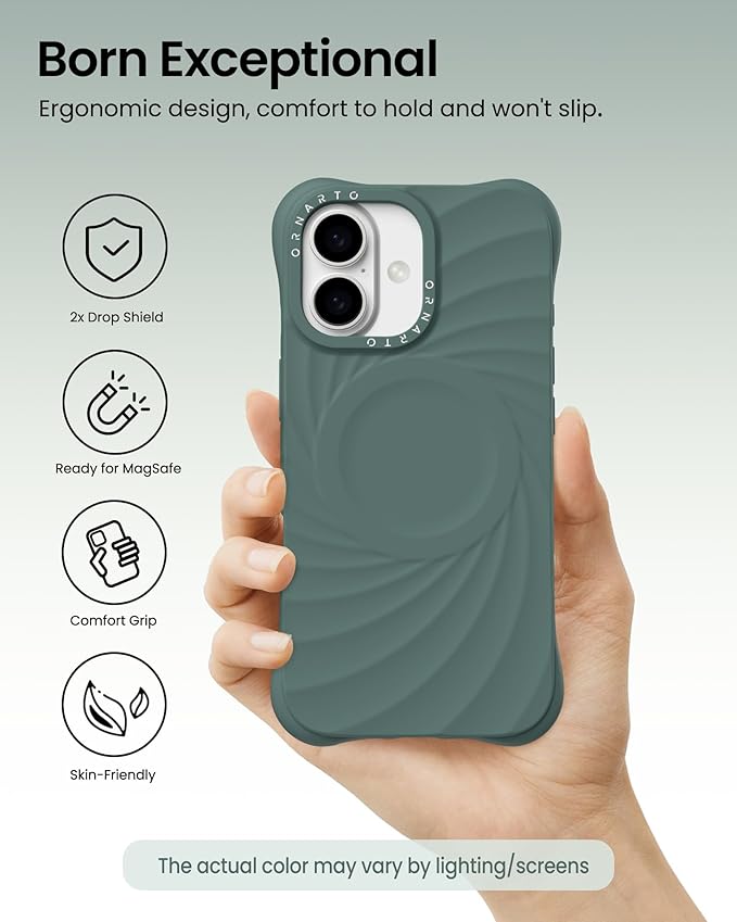 ORNARTO Vortuxe for iPhone 17 Case 6.3" | 2X MIL-STD Protection | Camera Control Button | Compatible with MagSafe | Sleek Aesthetic Liquid Silicone Phone Cover | Pine Green
