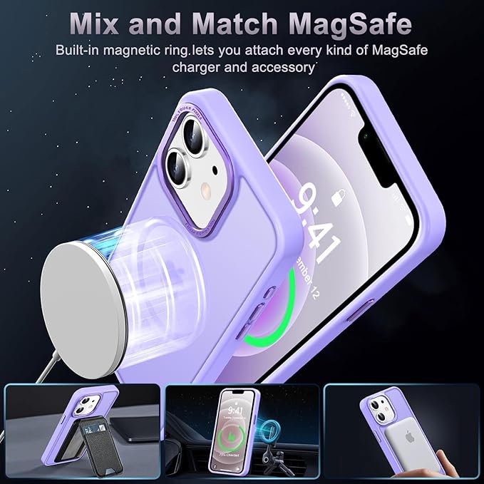 Newfuture Designed for iPhone 12 Case/iPhone 12 Pro Case with Magnetic [13 FT Military Drop Protection] [Compatible with Magsafe] Translucent Shockproof with Anti-Fingerprint Phone Case, Lilac Purple