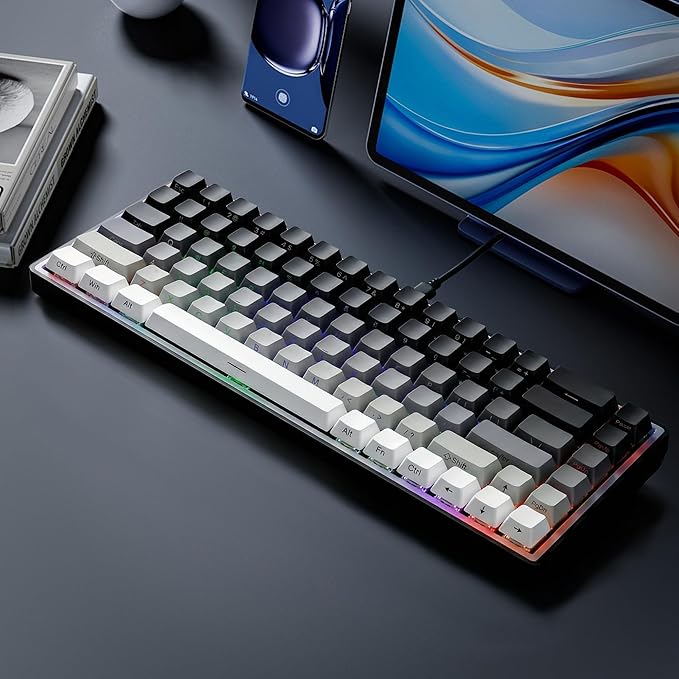 65% Gaming Keyboard, LED Backlit Mini Wired Keyboard, Ultra-Compact Anti-Ghosting No-Conflict 68 Keys Membrane Gaming Wired Keyboard for PC Laptop Windows Gamer(Gray-White)