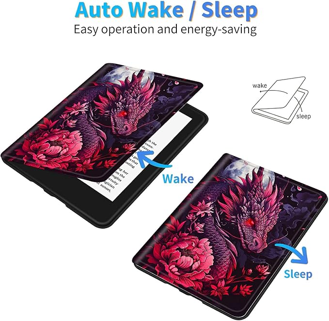 for 7" Kindle Paperwhite 12th Generation 2024/2025 & Kindle Colorsoft Signature Edition Tablet Case, Slim Kickstand Stand Leather Smart Cover with Auto Wake/Sleep, Pink Flower Dragon