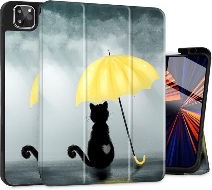 Tuiklol for iPad Pro 12.9 inch 6th/5th/4th/3rd Generation 2022 2021 2020 2018 Release Case- Built in Pencil Holder Slim Protective Stand Back Cover with Auto Wake/Sleep iPad Cover,Black Cat