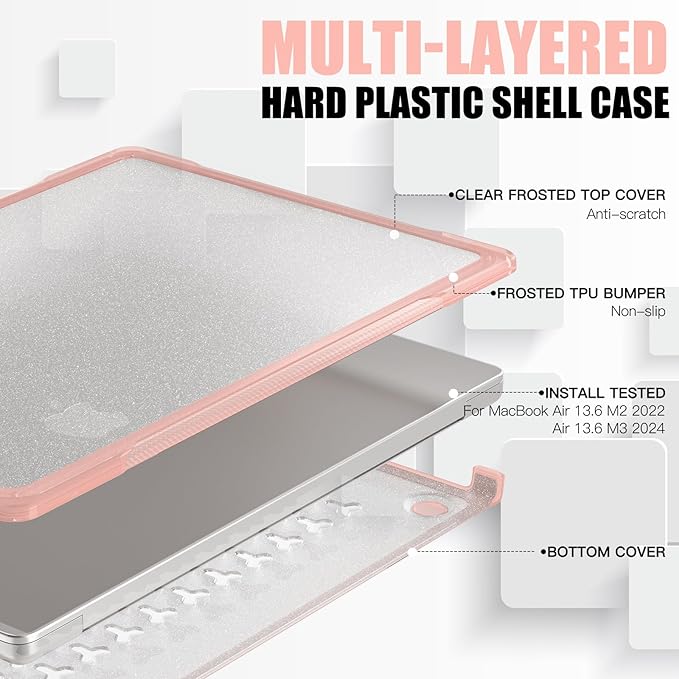 Batianda Ultimate Protection Case for New MacBook Pro 14 inch 2026 2025 M5 M4 M3 M2 Pro Max Chip Matte Translucent Rugged Armor Shell Shockproof Carbon Fiber Texture with Keyboard Cover, Peach Pink