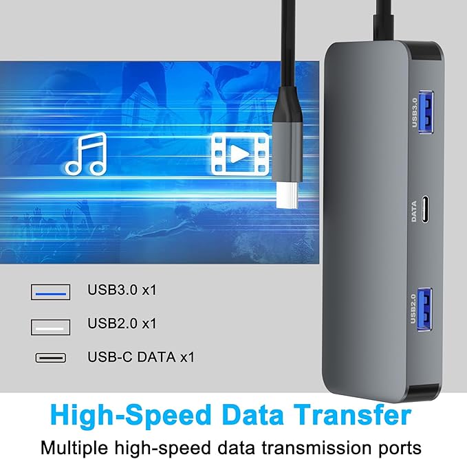 Dual HDMI Adapter for 2 Monitors, Laptop Docking Station Dual Monitor, HDMI Splitter for Dual Monitors, 4K@60hz Double Monitor Adapter, USB C Docking Station for Dell/HP/Mac Laptop
