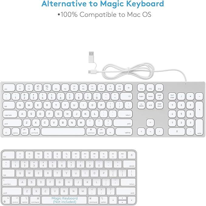 9H Aluminum USB Wired Keyboard with Numeric Keypad for Mac Pro, Mini Mac, iMac, iMac Pro, MacBook Pro/Air, Laptop and PC Computer