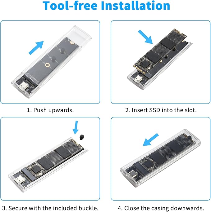 ELUTENG Transparent M.2 NVMe SSD Enclosure with Colorful LED Lights, 10Gbps M2 SSD Enclosure Tool-Free NVMe to USB Adapter External Enclosure for M-Key SSD 2230 2242 2260 2280 Sizes Support UASP Trim