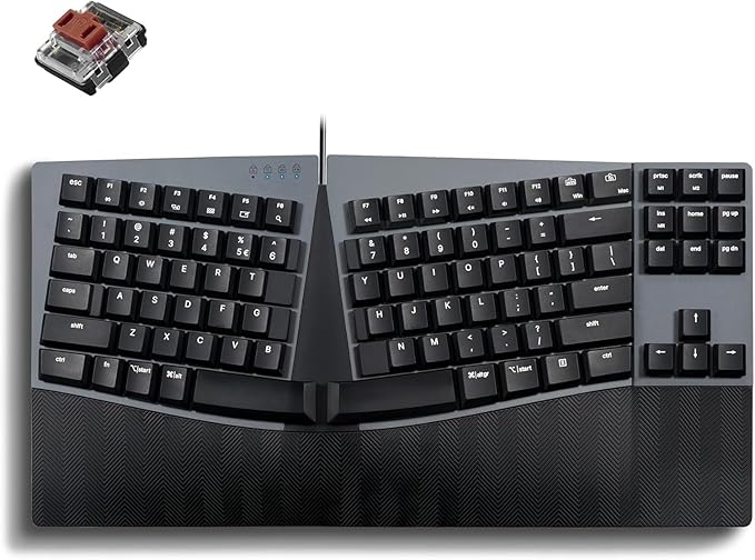 Perixx PERIBOARD-335BR Wired Ergonomic Mechanical Compact Keyboard - Low-Profile Brown Tactile Switches - Programmable Feature with Macro Keys - Compatible with Windows and Mac OS X - US English