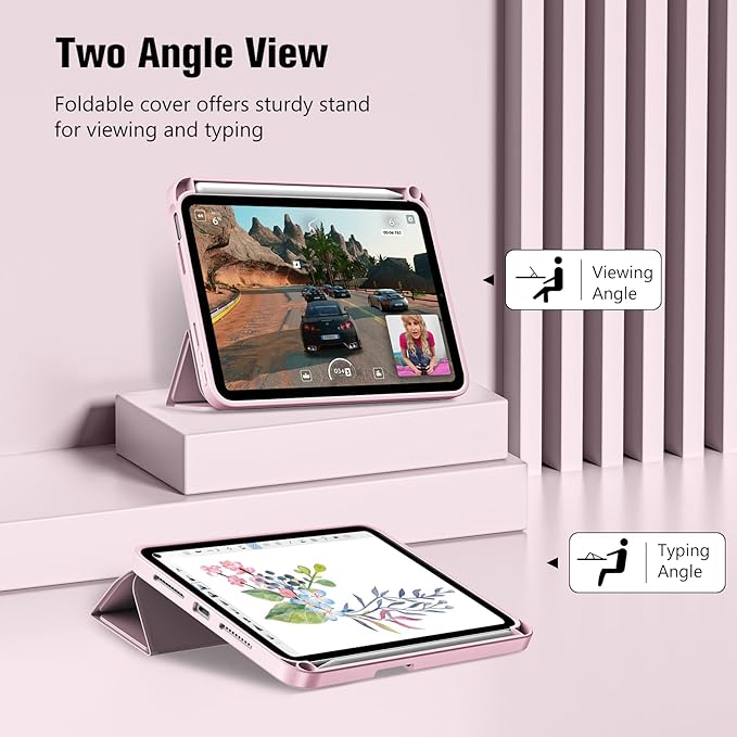 ProCase for iPad mini 7 A17 Pro 2024/iPad Mini 6 2021 8.3 Inch iPad mini 7th/6th Gen Case with Pencil Holder, Trifold Stand Smart Folio with Soft TPU Back Cover for iPad mini 8.3" 7th/6th -Lightpink