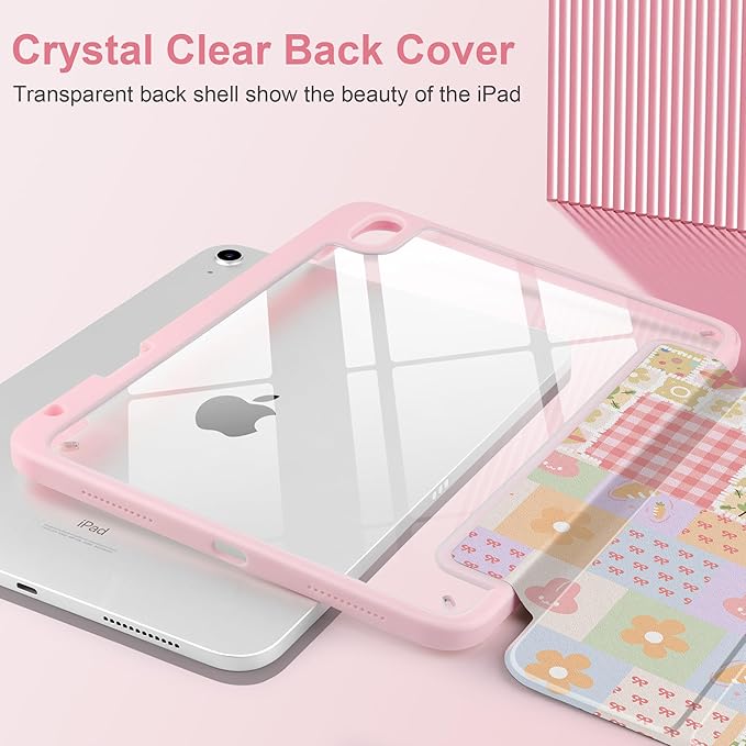 Case for iPad Air 13 inch 2026 M4 2025 M3 2024 M2 Release Slim Lightweight Shockproof Cute Printed Cover with Clear Back TPU Edge Pencil Holder Trifold Stand Auto Wake Sleep, Cute Bunny