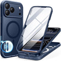 BERFY for iPhone 17 Pro Case, Compatible with MagSafe, Built-in Glass Screen Protector, Camera Protection, Shockproof Full Body Phone case 6.3", Translucent Deep Blue