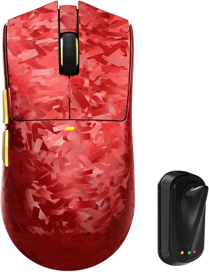 ATTACK SHARK X11 Ultra 8K Carbon Fiber Wireless Gaming Mouse with 42000 DPI-PAW3950 MAX Sensor-63g Lightweight,Nordic 54L15 MCU Chip,Wired/BT/2.4Ghz,100 Million Clicks,Programmable for PC Mac FPS(Red)