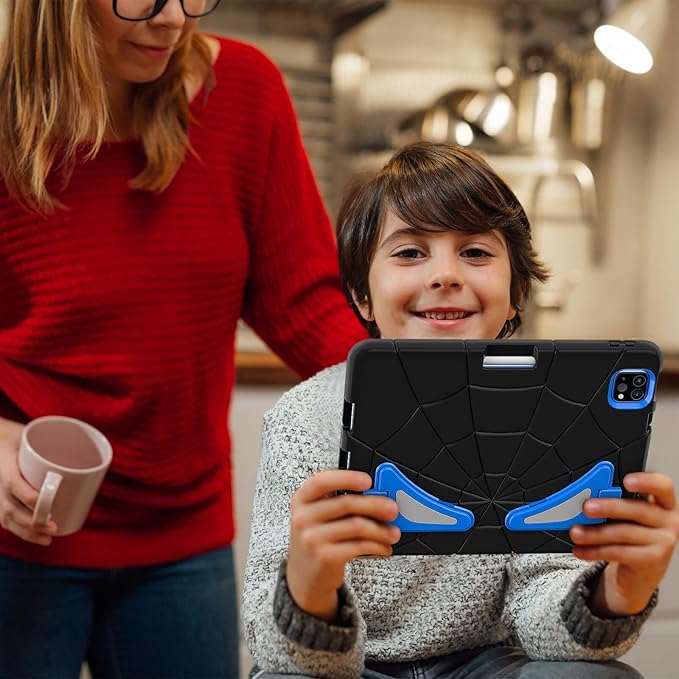 AKABEILA Compatible with Apple iPad Pro 11 inch(2018)/Apple Air 4 10.9(2020)/Air 5 10.9(2022)/Air 6 M2 (2024)/Air 7 M3 (2025) Tablet Case，Cover with Kickstand for Kids Children Boys Babies Black Blue