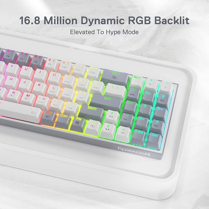 Redragon K628 Pollux 75% Wired RGB Gaming Keyboard, 78 Keys Compact Mechanical Keyboard w/100% Hot-Swap Socket, Free-Mod Plate Mounted PCB & Dedicated Arrow Keys, Quiet Red Switch