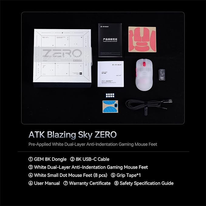 ATK Blazing Sky Zero Wireless Gaming Mouse, PAW3950 Ultra Sensor, Nordic 54L15, 8k Poling Rate, 39g Lightweight, Wired/2.4G (Zero, Black)