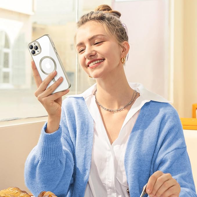 Hython Magnetic Clear for iPhone 11 Pro Case with Camera Lens Protector [Compatible with MagSafe] Luxury Plating Edge Slim Soft TPU Cover Protective Phone Case for iPhone 11 Pro 5.8", Matte Gray