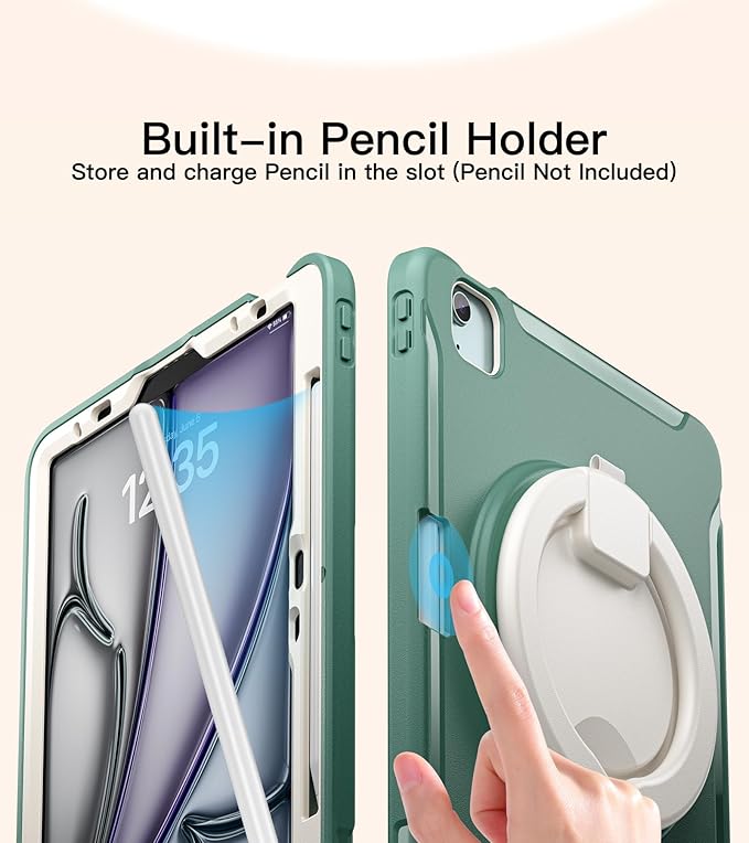 BATYUE Shockproof Case for iPad Air 11" M2/M3/M4, Air 4/5 10.9", iPad Pro 11" 1st-4th Gen 2018-2022 | 360° Multi-Angle Stand (Portrait & Landscape) & Grip, Built-in Pencil Holder, Jade Green