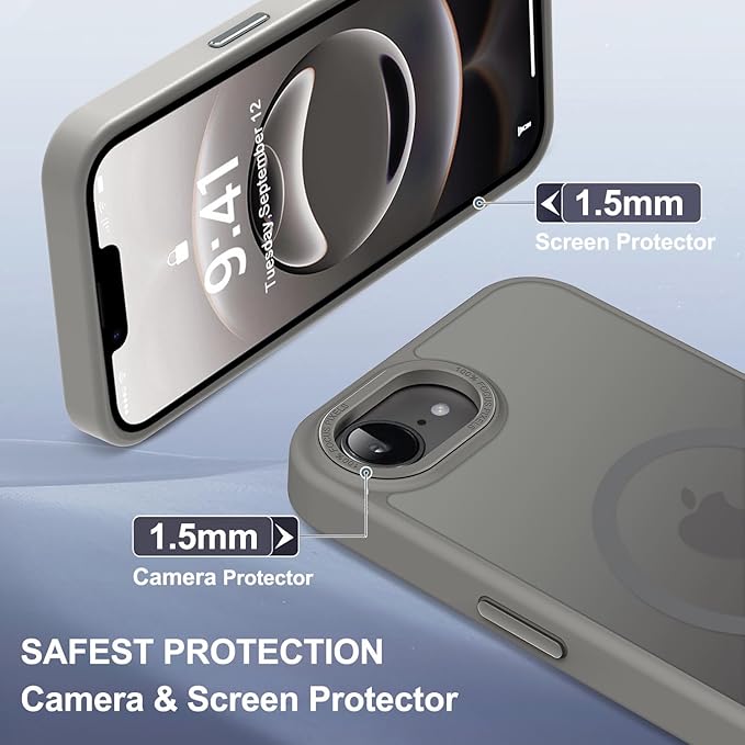Newfuture Designed for iPhone 17e Case & iPhone 16e Case with Magnetic [13 FT Military Drop Protection] [Compatible with Magsafe] Translucent Shockproof with Anti-Fingerprint Phone Case, Titanium Gray
