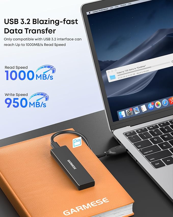 1TB External SSD USB 3.2 Gen 2, Up to 1000MB/s High Speed Portable Solid State Drive, Plug & Play Storage for PC, Laptop, Mac, Tablet, Video Editing, Backup