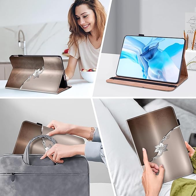 Case for iPad mini 5 (5th Generation,2019), iPad mini 4 3 2 1 Case 7.9 Inch with Auto Wake/Sleep & Elastic Band & Card Slot/Holder, Multi-Angle Viewing Stand Cover - Silver Flower