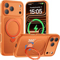 for iPhone 17 Pro Max Case [ 360° Spin Magnetic Stand] [Full Camera Protection] Compatible with Magsafe, 15FT Military-Grade Protection, Translucent Anti-Slip Phone Case 6.9'', Cosmic Orange