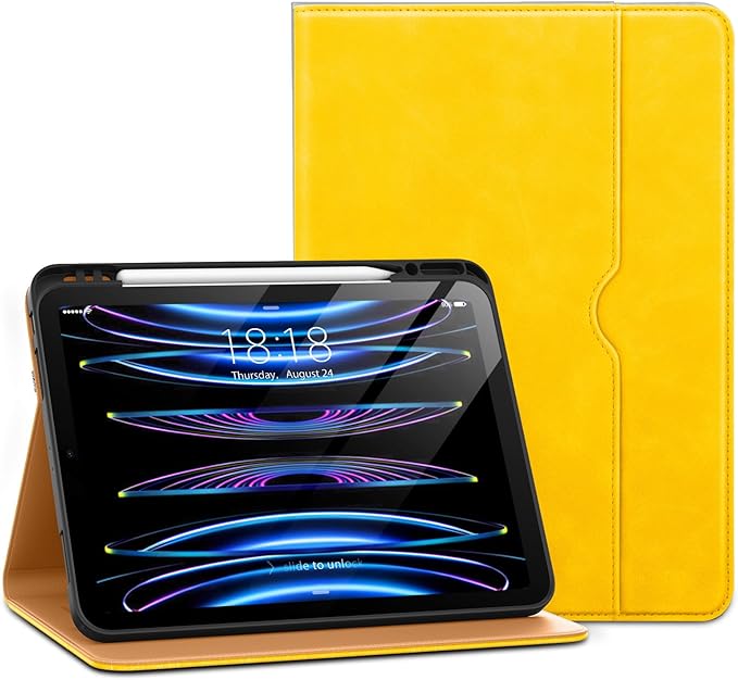 DTTO for iPad Pro 12.9 6th / 5th / 4th / 3rd Generation Case 2022/2021/2020/2018, Leather Folio Stand Cover with Built-in Apple Pencil Holder -Auto Wake/Sleep and Multi Viewing Angles,Yellow