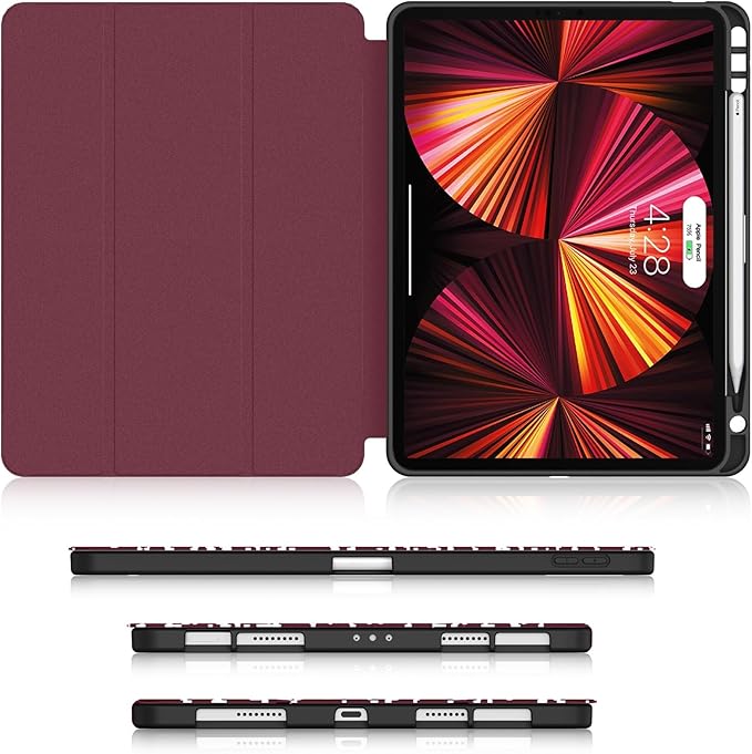 Soke for iPad Pro 11 Case (M2) 2022/2021/2020 with Pencil Holder - [Full Body Protection + Apple Pencil Charging + Auto Wake/Sleep], Soft TPU Back Cover for 2022 iPad Pro 11 inch(B-Book Wine)