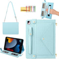 Handbag Case for iPad 9.7 Inch 2018/2017 (6th/5th Gen), iPad Air 2/Pro 9.7 Cover, Techcircle Cute Folio Stand Wallet Case w/Pencil Holder, Card Slots, Hand Strap, Shoulder Strap, Baby Blue