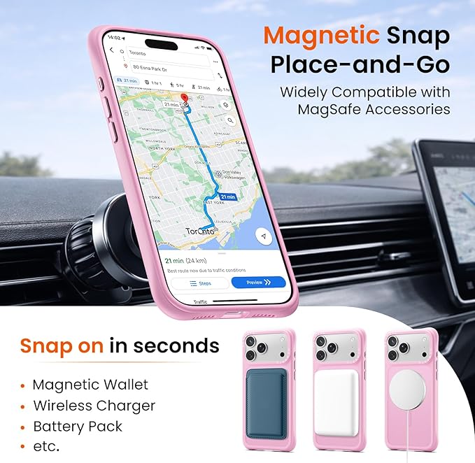 ORNARTO Magnetic for iPhone 17 Pro Max Case, 20FT Military-Grade Drop Protection, Compatible with MagSafe, Slim Shockproof Translucent Matte Phone Case for iPhone 17 Pro Max 6.9", Ballet Blush