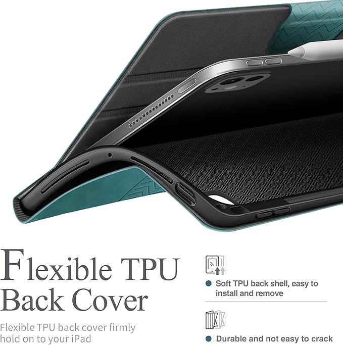 auaua Case for iPad Pro 13 Inch (M5/M4) 2025/2024, PU Leather Case with Pencil Holder, Supports Pencil Pro and Pencil(USB-C), Adjustable Angles, Auto Sleep/Wake (Green)