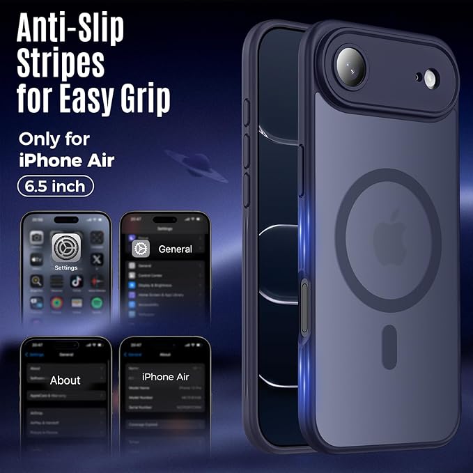Symcele Designed for iPhone Air Case, Compatible with MagSafe, [Camera Protection] [15FT Military Drop Protection] Shockproof Translucent Matte Anti-Slip Thin Slim Phone Case, 6.5", Deep Blue