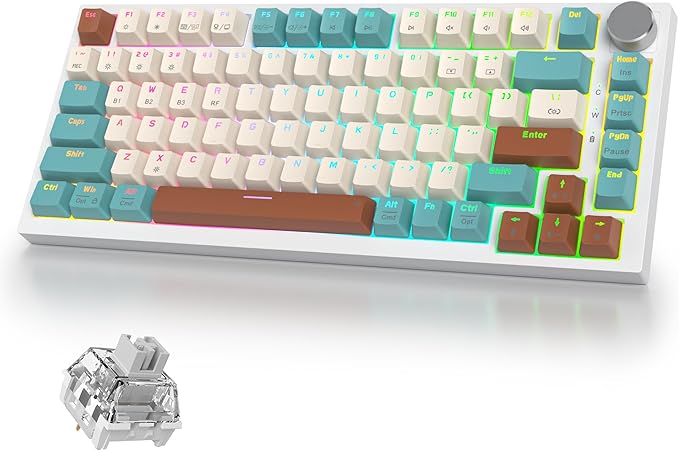 400PRO 75% Wireless Creamy Mechanical Keyboard Bluetooth, Gasket Hot Swappable RGB Gaming Keyboard, Bluetooth/2.4GHz/USB-C Thocky Keyboard with Pre-lubed Cream Grey Switches (82 Brown White)