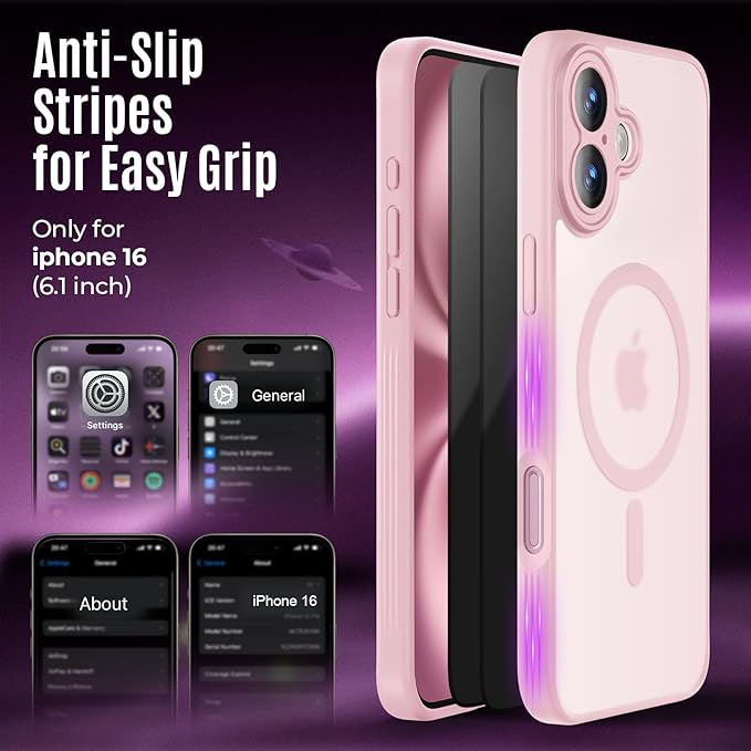 Symcele Designed for iPhone 16 Case, Compatible with MagSafe, with Privacy Screen Protectors X2, [Camera Protection] [15FT Military Drop Protection] Shockproof Phone Case, 6.1", Pink