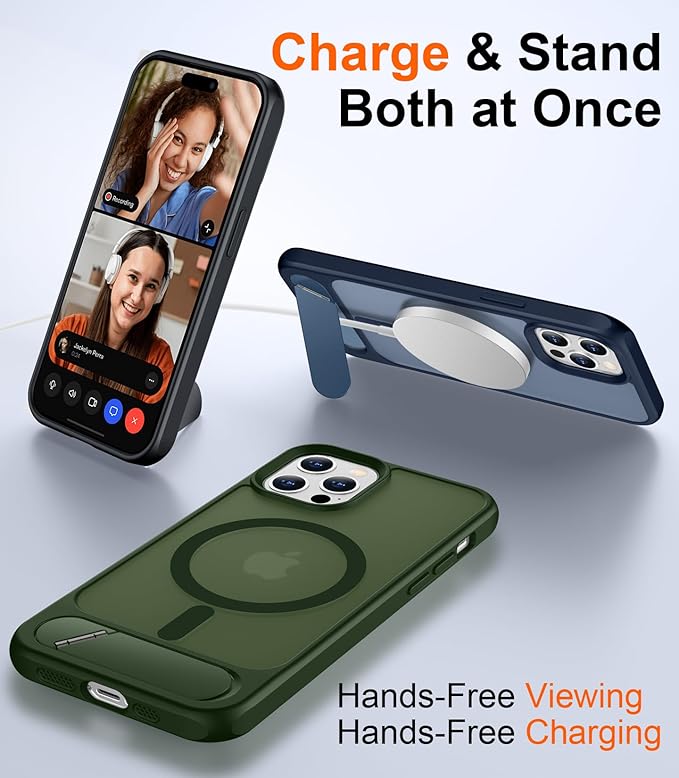 Magnetic Compatible with iPhone 12 Case & iPhone 12 Pro Case, [Built-in Invisible Kickstand][Compatible with MagSafe][Military Grade Shockproof] Slim Translucent Matte Phone Case 6.1"