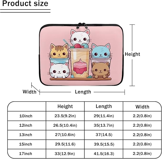 Cute Cat Laptop Sleeve for Women Girls 10 inch Laptop Protector with Multiple Uses Lap Top Case Lightweight Computer Carrying Case Kawaii Tablet Bag for Daughters Pink