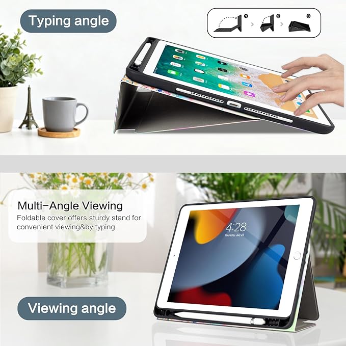 Vimorco Case for iPad Air 3 2019, for iPad Pro 10.5 inch 2017/2019, for iPad 9th/8th/7th Generation 10.2 inch,Multiple Viewing Angles,Pencil Holder, Full Protective,Auto Sleep/Wake,Hummingbird Flowers