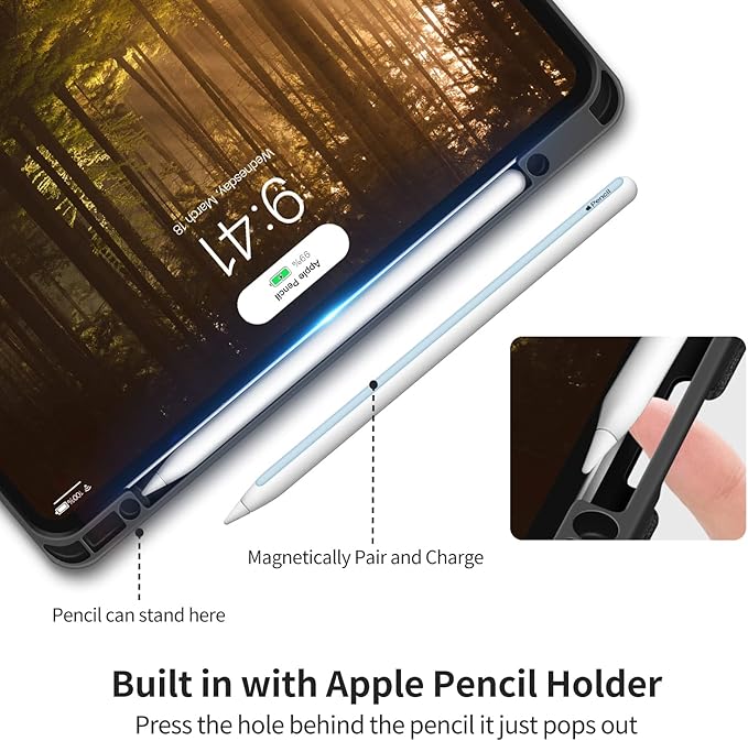 H HOLIMET Case for iPad Pro 12.9 2022 6th/5th/4th/3rd Generation with Pencil Holder Pocket Folio Stand Cover Soft TPU Back Shockproof, Auto Sleep/Wake,Vegan Leather