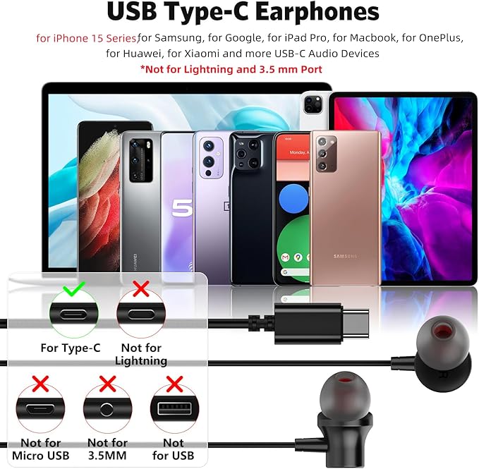 USB C Headphone,COOYA Type C Wired Earbuds Magnetic Bass Noise Canceling In-Ear Earphones+Mic for iPhone 17 16 15 Pro Max iPad 10 Pixel 9 8 for Samsung Galaxy S25 Ultra S24 S23 A16 A56 for OnePlus 13