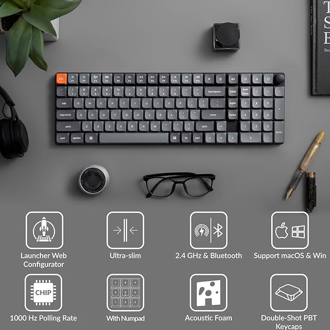 Keychron K17 Max 96% Layout QMK/Launcher Ultra-Slim Wireless/Type-C Wired Mechanical Keyboard with White LED Backlit, Low-Profile Gateron Mechanical Red Switch Compatible with Mac Windows Linux