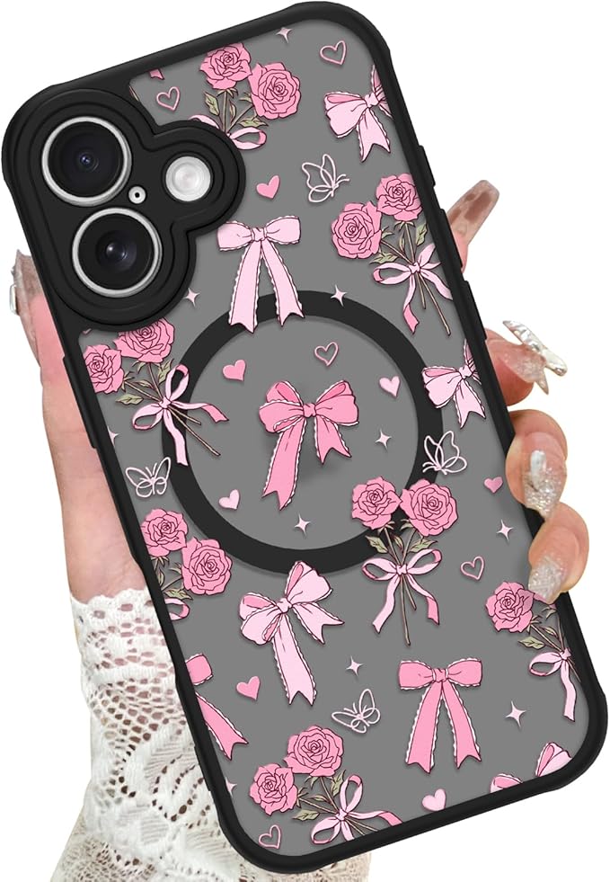 KANGHAR Case Compatible with iPhone 17 Bows Bouquet Pattern [Compatible with Magsafe] Cute Flowers Florals Protective Magnetic Case for Girls Women Men