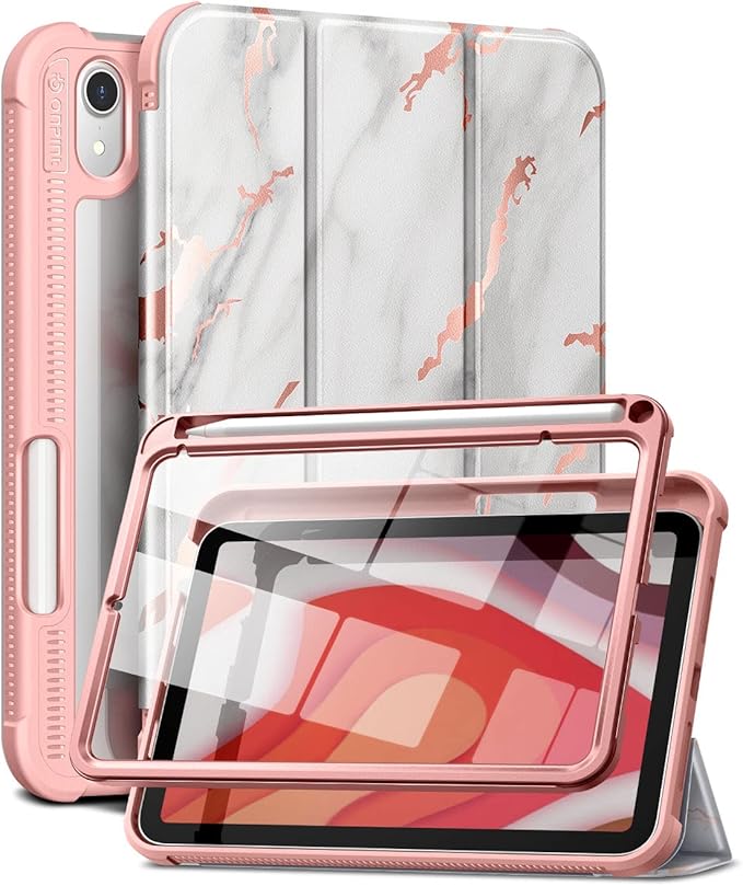 Case for iPad mini 7 (A17 Pro) 2024 & iPad mini 6 2021 Case, [Built-in Screen Protector][Auto Sleep/Wake][Pencil Holder] iPad mini 6th Generation 8.3-inch Soft Leather Flip Cover with Stand, Marble