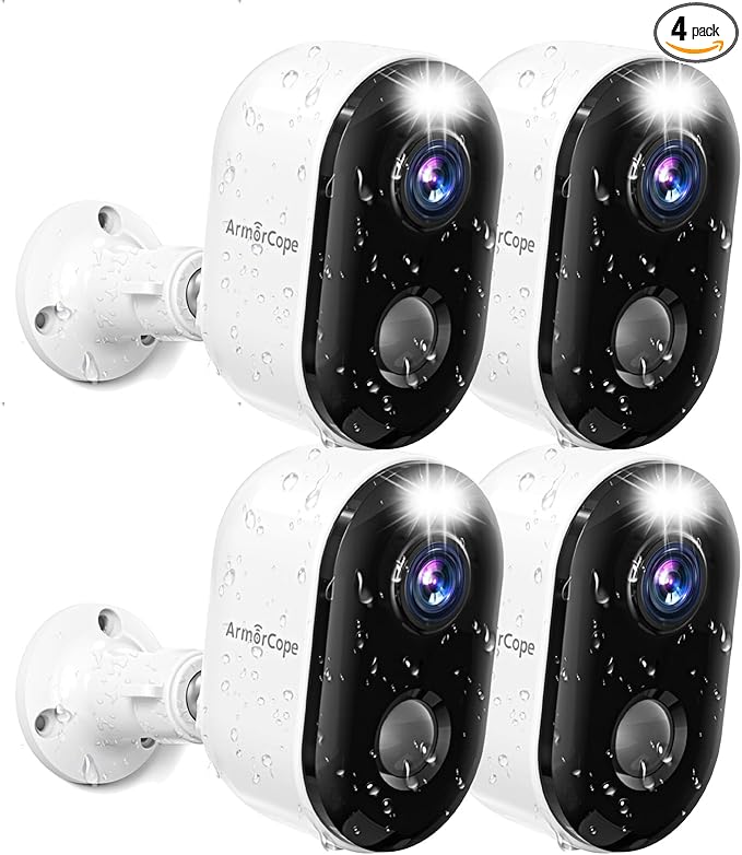 Armorcope Security Cameras Wireless Outdoor, Battery Powered 2k Color Night Vision, AI Motion Detection, IP66 Weatherproof, 2-Way Talk, SD/Cloud Storage, 2.4Ghz WiFi Cameras for Home Security