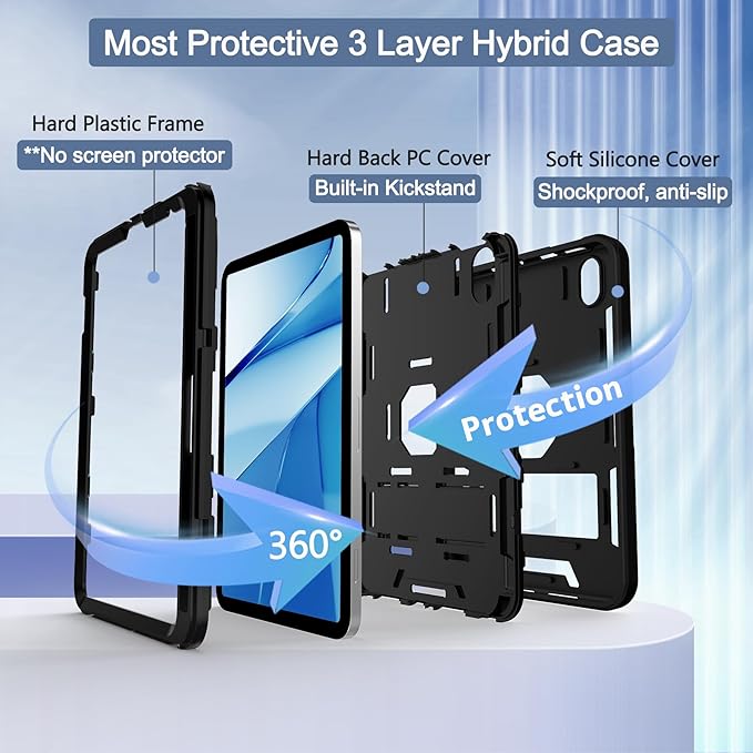 CCMAO for iPad mini 7 A17 Pro Case, iPad mini 6th/7th Generation Case (2021/2024), with Pencil Holder and Kickstand, Heavy Duty Shockproof Hybrid Three Layer Protective Cover, Black