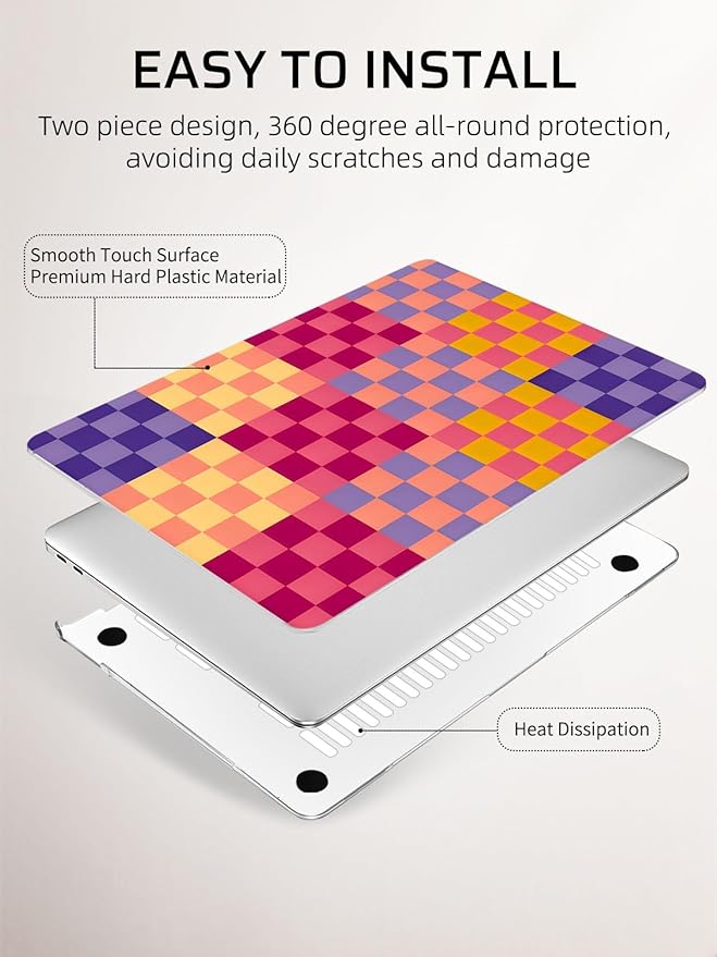 Seorsok Compatible with MacBook Air 13 Inch Case 2022 2021 2020 2019 2018 Release A1932 A2179 M1 A2337 Touch ID,Retro Color Grids Plastic Hard Shell Case with Keyboard Cover,Cute Checkered
