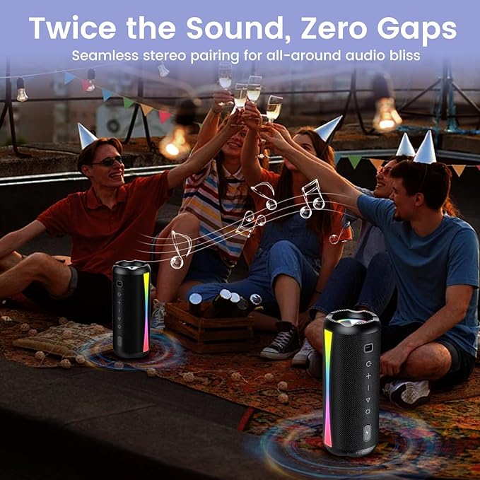 Portable Bluetooth Speaker, 2026 Bluetooth Wireless Speaker 5.4 with RGB Lights, 30H Playtime with Deep Bass, IP7 Waterproof, TWS Pairing, Portable Speaker for Travel/Party/Home/Gifts, Black