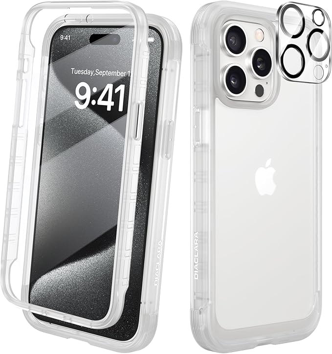 Diaclara Magnetic Designed for iPhone 15 Pro Max Case Full Body Bumper,[Compatible with MagSafe] Military Drop Proof Cover with Built-in Touch Sensitive Anti-Scratch Screen Protector,Frosted Clear