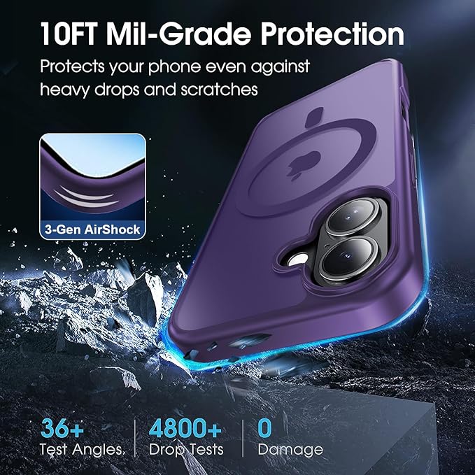 Strong Magnetic for iPhone 17 case [10Ft Military-Grade Protection] Compatible with fit MagSafe Shockproof Slim Thin Cover case for iPhone 17 6.3 inch, Deep Purple