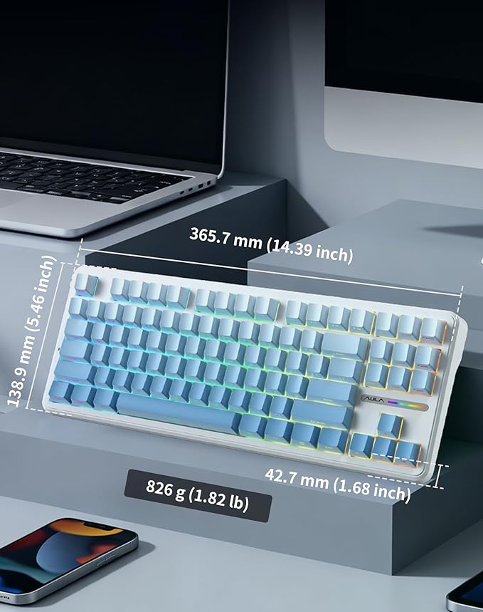AULA F87 Pro Wireless Mechanical Keyboard, 87-Key TKL 8000mAh Battery, Tri-Mode (BT5.0/2.4G/USB-C), Hot Swappable Gasket Mount Keyboard, RGB Backlit PBT Keycaps Custom Gaming Keyboard for PC Mac Phone